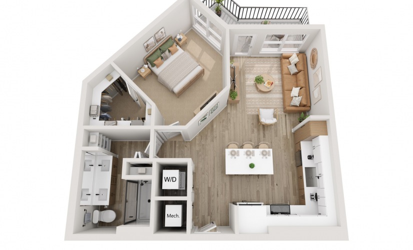 A3 - 1 bedroom floorplan layout with 1 bathroom and 767 square feet