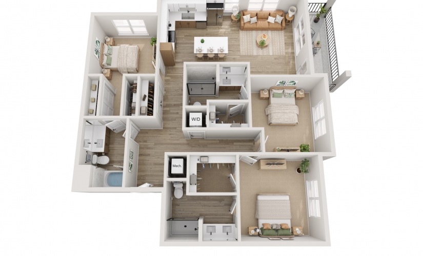 C4 - 3 bedroom floorplan layout with 3 bathrooms and 1501 square feet